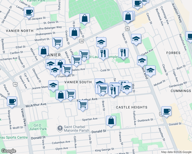 map of restaurants, bars, coffee shops, grocery stores, and more near in Ottawa