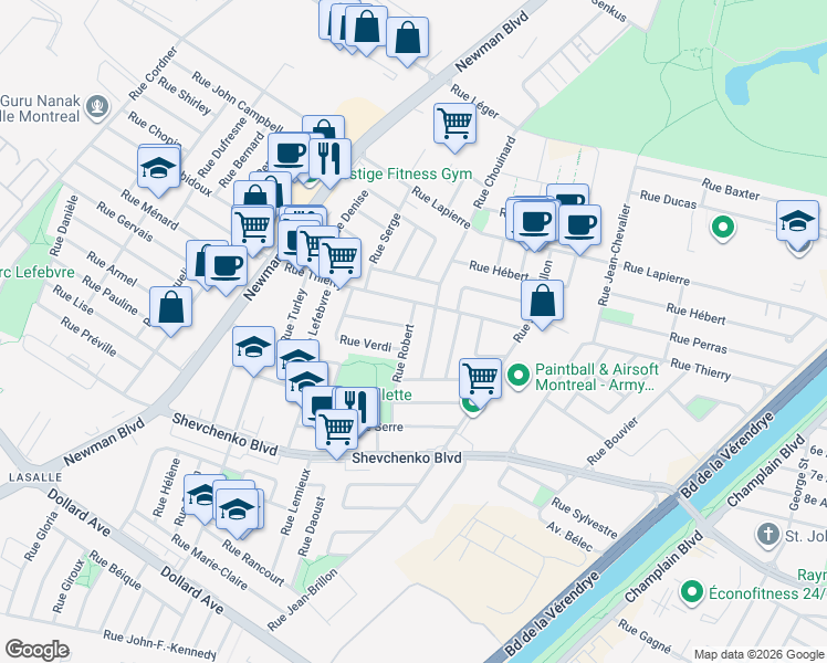 map of restaurants, bars, coffee shops, grocery stores, and more near 7952 Rue Robert in Montréal