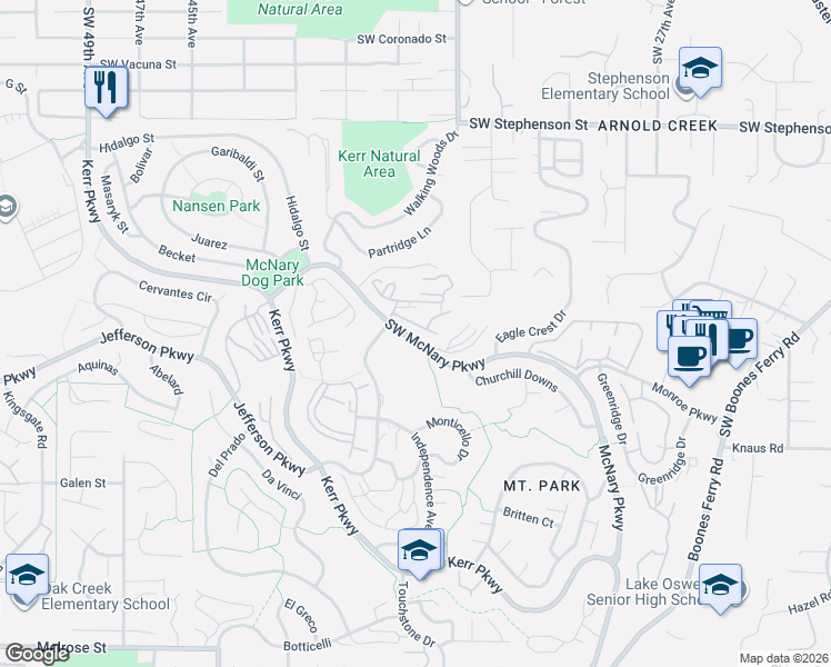 map of restaurants, bars, coffee shops, grocery stores, and more near 24 Oswego Summit in Lake Oswego