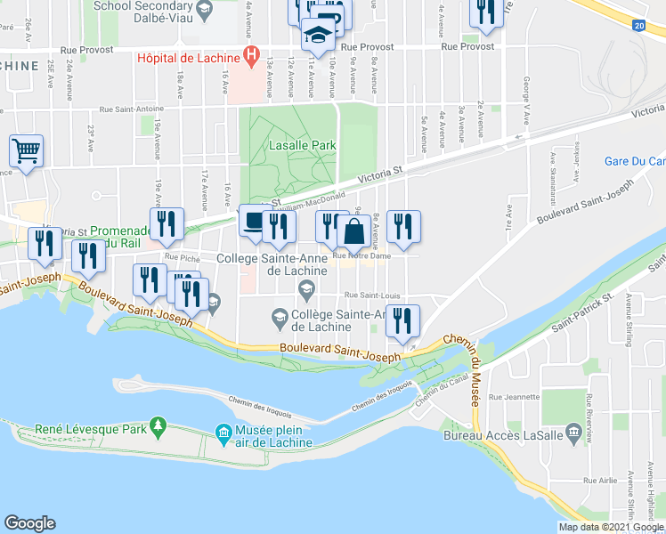 map of restaurants, bars, coffee shops, grocery stores, and more near 193 10e Avenue in Montréal
