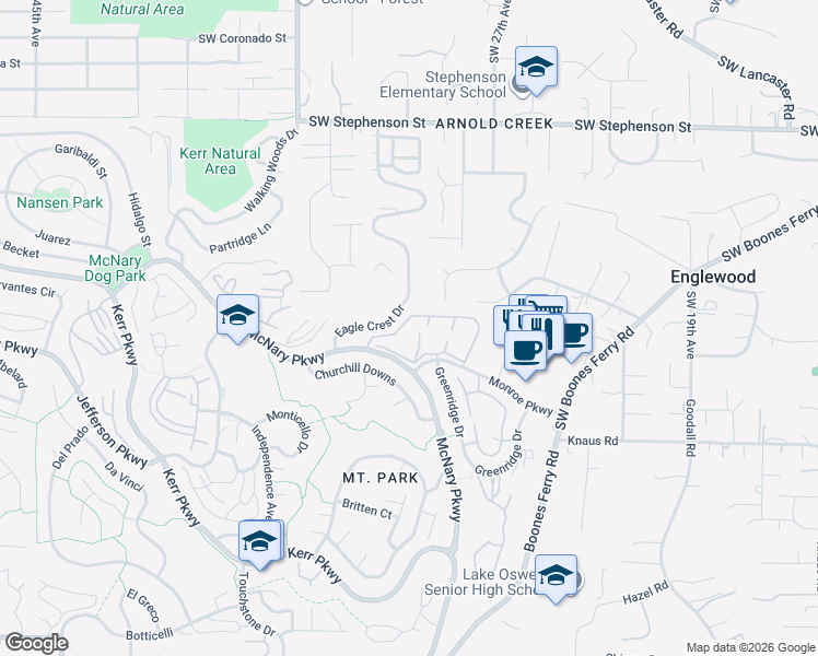 map of restaurants, bars, coffee shops, grocery stores, and more near 125 Condolea Drive in Lake Oswego