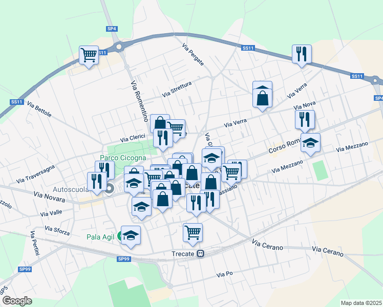 map of restaurants, bars, coffee shops, grocery stores, and more near 46-48 Via Madonna delle Grazie in Trecate