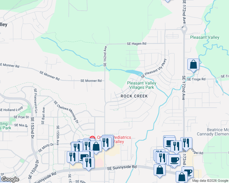 map of restaurants, bars, coffee shops, grocery stores, and more near 12170 Southeast 162nd Avenue in Happy Valley