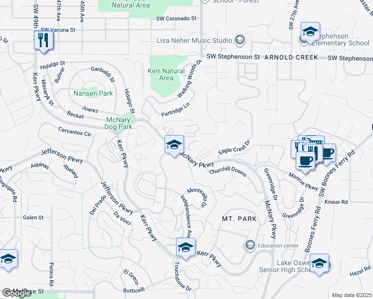 map of restaurants, bars, coffee shops, grocery stores, and more near 60 Oswego Summit in Lake Oswego