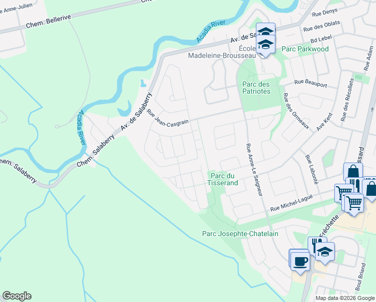 map of restaurants, bars, coffee shops, grocery stores, and more near 1626 Rue Napoléon-Bisson in Chambly