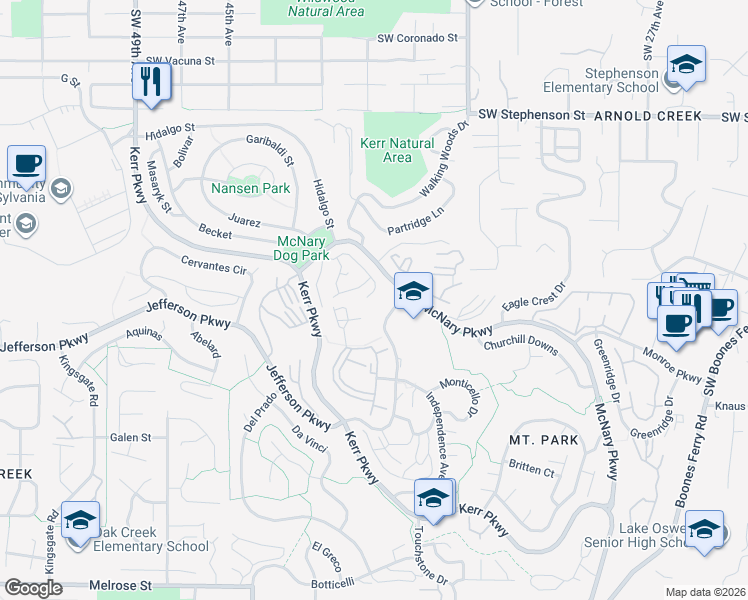 map of restaurants, bars, coffee shops, grocery stores, and more near 10 Morningview Lane in Lake Oswego