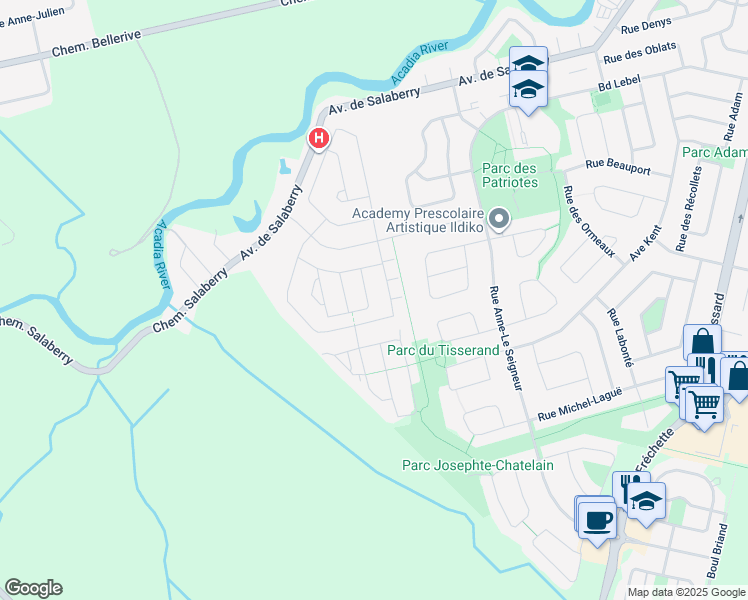 map of restaurants, bars, coffee shops, grocery stores, and more near 1626 Rue Napoléon-Bisson in Chambly