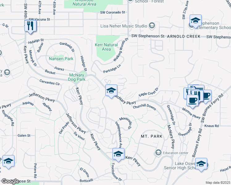 map of restaurants, bars, coffee shops, grocery stores, and more near 51 Oswego Summit in Lake Oswego