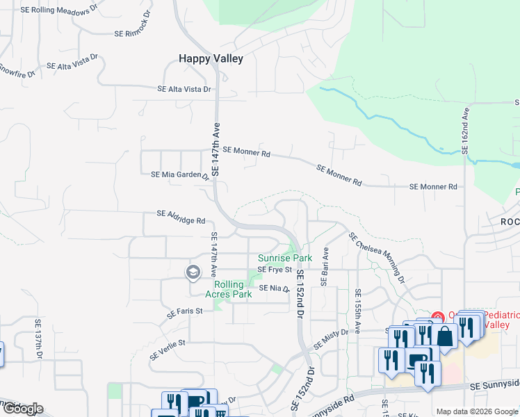 map of restaurants, bars, coffee shops, grocery stores, and more near 15007 Southeast Francesca Lane in Happy Valley