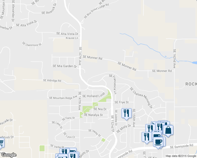map of restaurants, bars, coffee shops, grocery stores, and more near 15007 Southeast Francesca Lane in Happy Valley