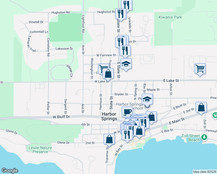 map of restaurants, bars, coffee shops, grocery stores, and more near 686 State Street in Harbor Springs