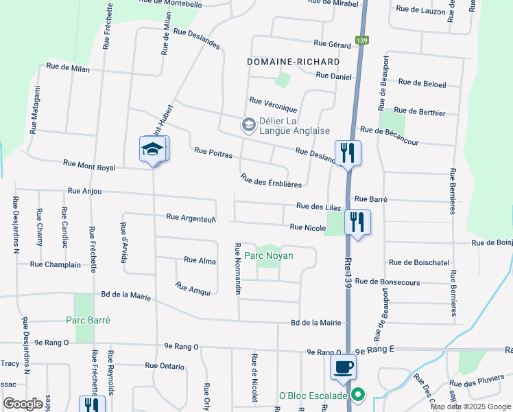 map of restaurants, bars, coffee shops, grocery stores, and more near 60 Rue des Lilas in Granby