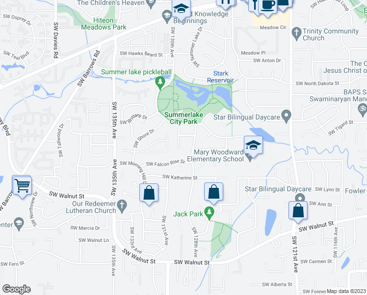map of restaurants, bars, coffee shops, grocery stores, and more near 11756 Southwest 129th Place in Tigard