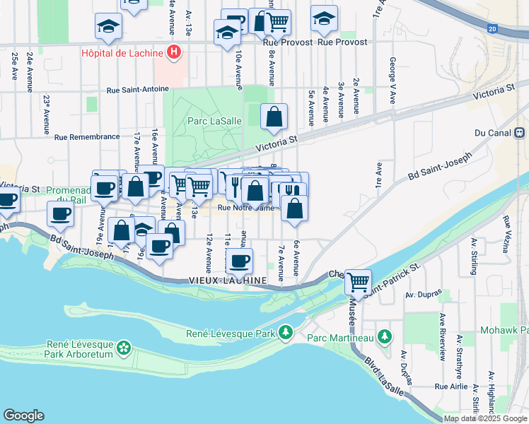 map of restaurants, bars, coffee shops, grocery stores, and more near in Montreal