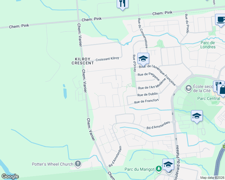 map of restaurants, bars, coffee shops, grocery stores, and more near 194 Rue du Pirée in Gatineau