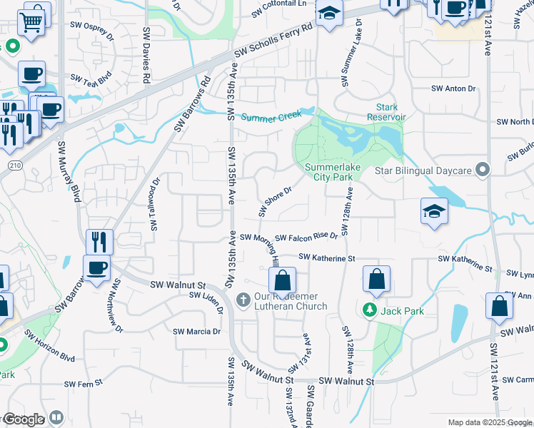 map of restaurants, bars, coffee shops, grocery stores, and more near 13295 Southwest Shore Drive in Tigard