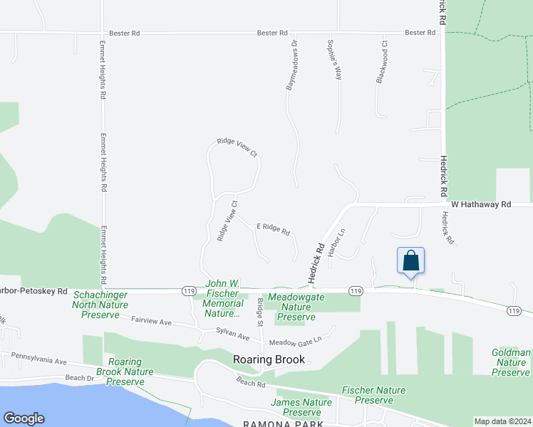 map of restaurants, bars, coffee shops, grocery stores, and more near 4099 East Ridge Road in Harbor Springs