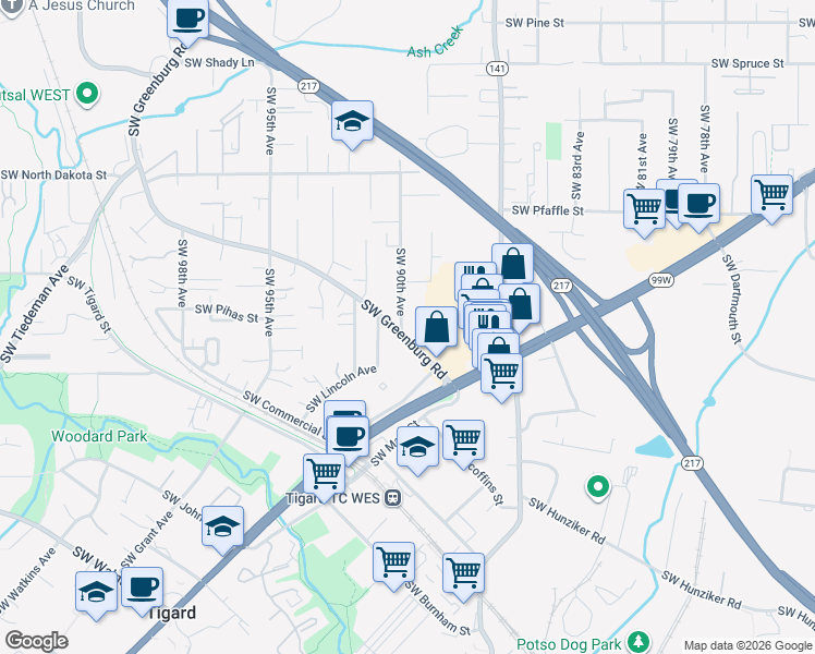 map of restaurants, bars, coffee shops, grocery stores, and more near 11770 Southwest 90th Avenue in Portland