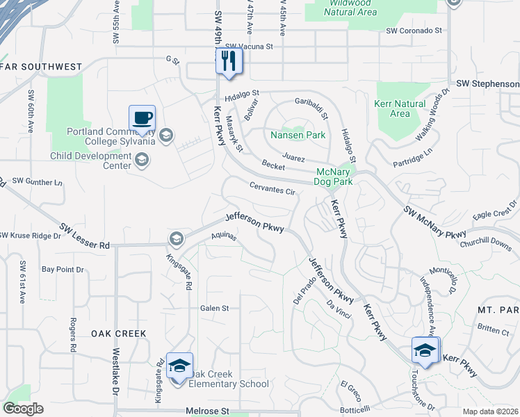 map of restaurants, bars, coffee shops, grocery stores, and more near 94 Cervantes Circle in Lake Oswego