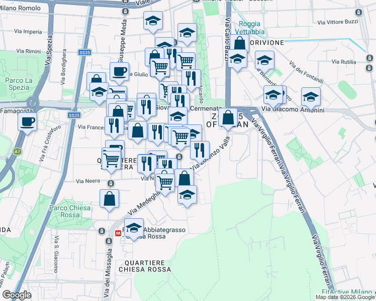 map of restaurants, bars, coffee shops, grocery stores, and more near 61 Via Nicola Palmieri in Milan
