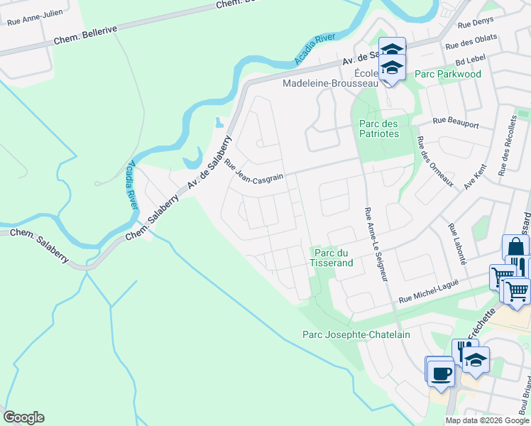 map of restaurants, bars, coffee shops, grocery stores, and more near 1612 Rue Michel-Nicol in Chambly