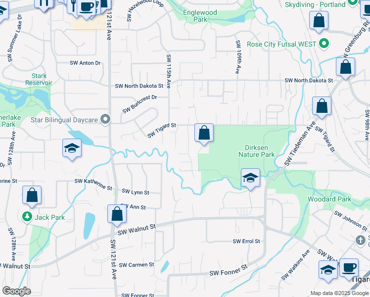 map of restaurants, bars, coffee shops, grocery stores, and more near 11740 Southwest 114th Place in Tigard