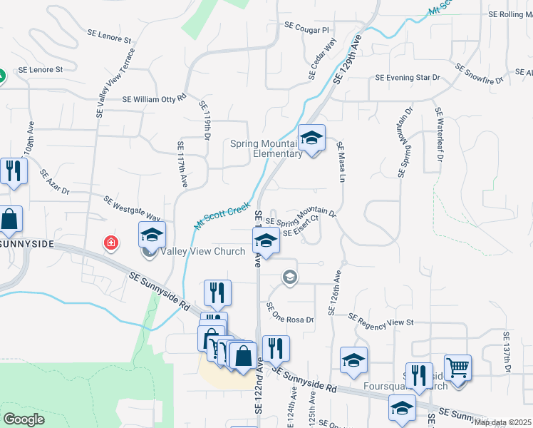 map of restaurants, bars, coffee shops, grocery stores, and more near 12051 Southeast Eisert Circle in Happy Valley