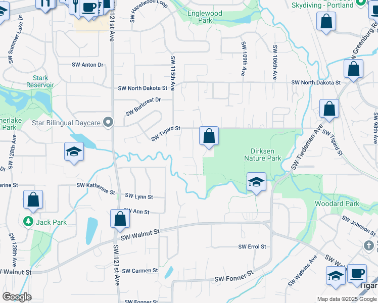 map of restaurants, bars, coffee shops, grocery stores, and more near 11740 Southwest 114th Place in Tigard