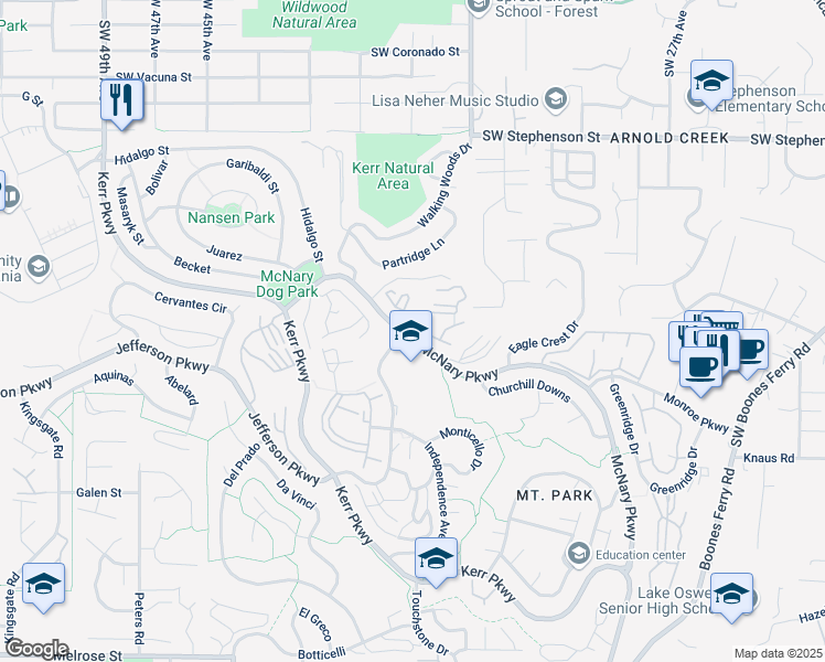 map of restaurants, bars, coffee shops, grocery stores, and more near 51 Oswego Summit in Lake Oswego
