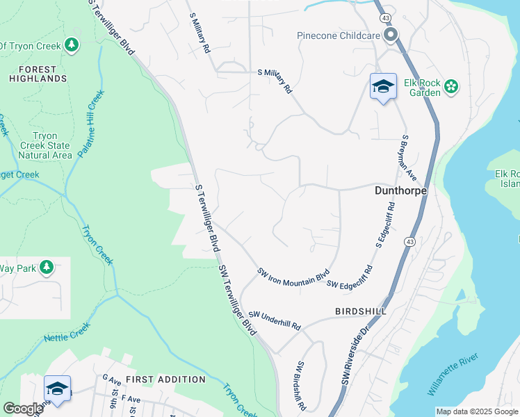 map of restaurants, bars, coffee shops, grocery stores, and more near 1659 South Greenwood Road in Portland