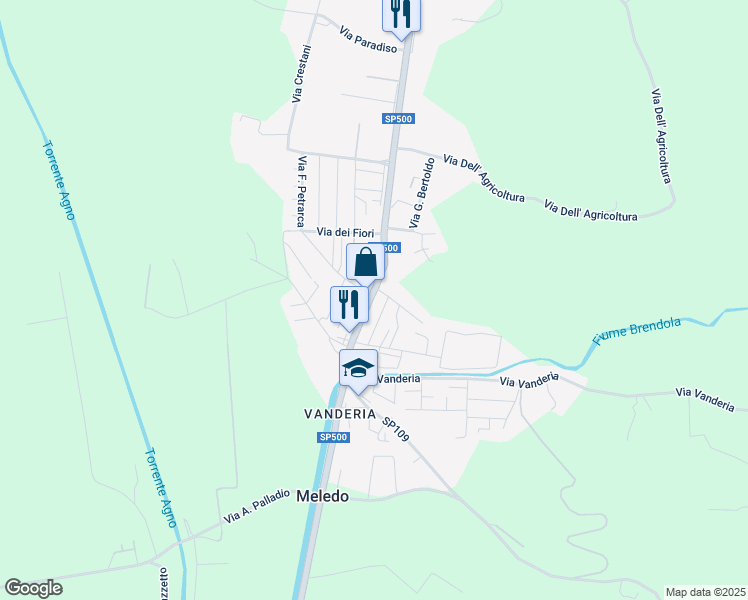 map of restaurants, bars, coffee shops, grocery stores, and more near 40 Via Veneto in Meledo