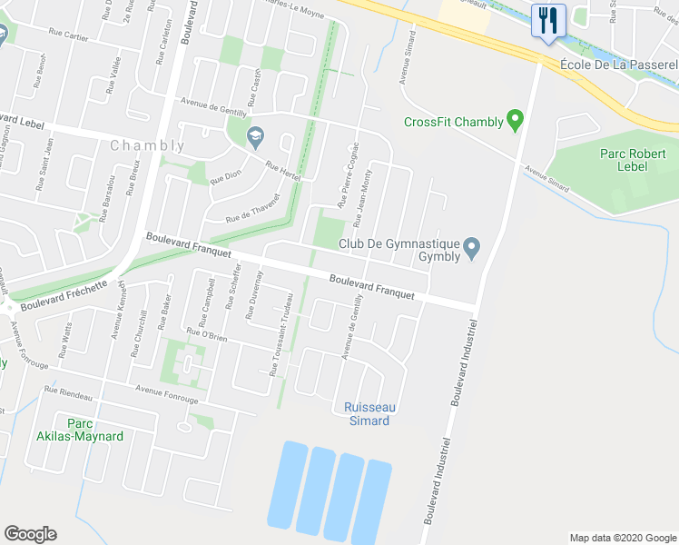 map of restaurants, bars, coffee shops, grocery stores, and more near 1433 Boulevard Franquet in Chambly
