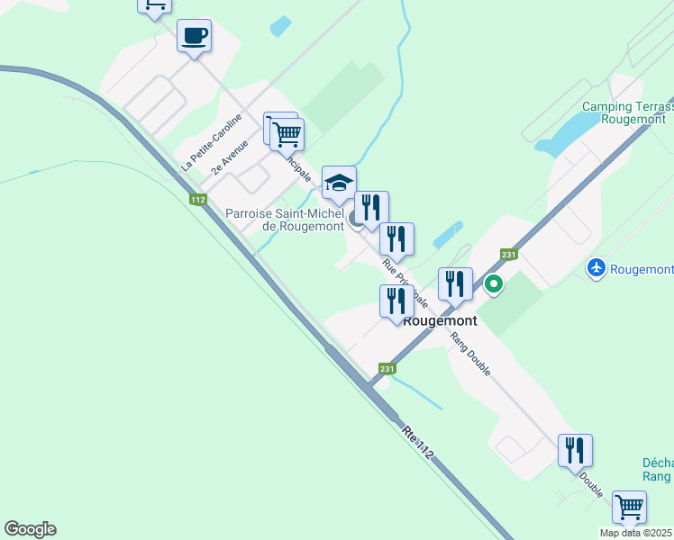 map of restaurants, bars, coffee shops, grocery stores, and more near 131 4e Av in Rougemont