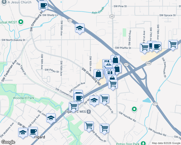 map of restaurants, bars, coffee shops, grocery stores, and more near 11770 SW 90th Ave in Portland