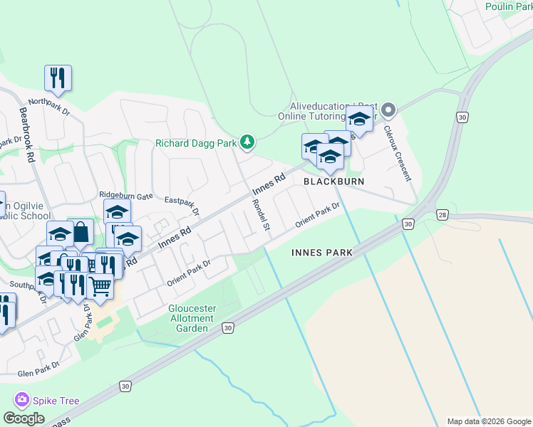 map of restaurants, bars, coffee shops, grocery stores, and more near in Ottawa