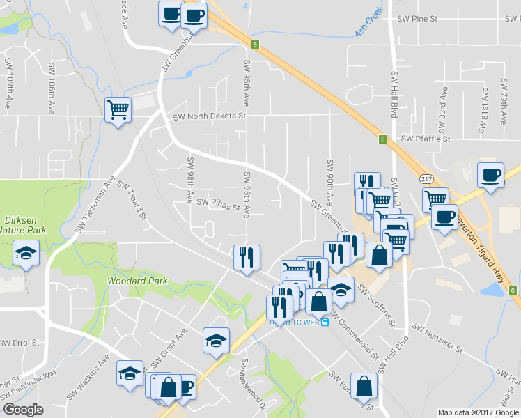 map of restaurants, bars, coffee shops, grocery stores, and more near 9425 Southwest Tangela Court in Portland