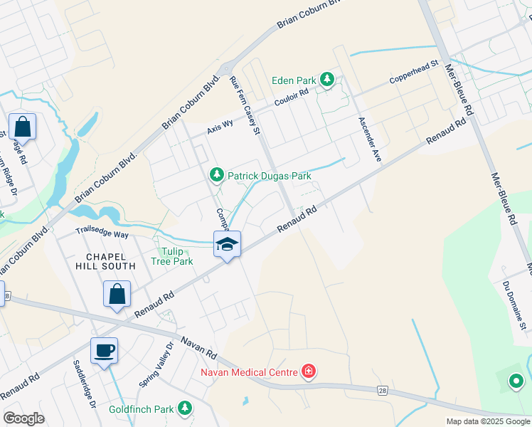 map of restaurants, bars, coffee shops, grocery stores, and more near 209 Enclave Walk in Ottawa