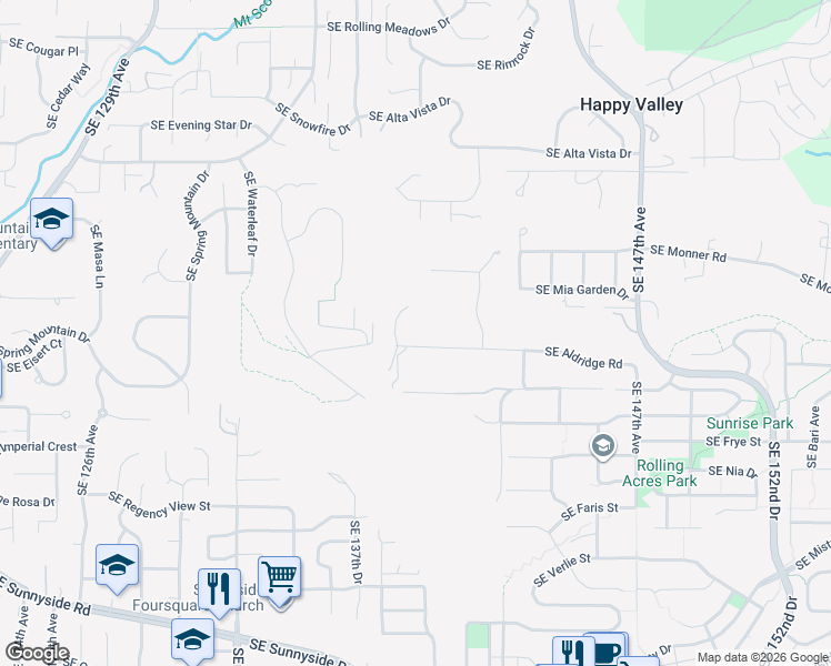 map of restaurants, bars, coffee shops, grocery stores, and more near 13805 Southeast Aldridge Road in Happy Valley