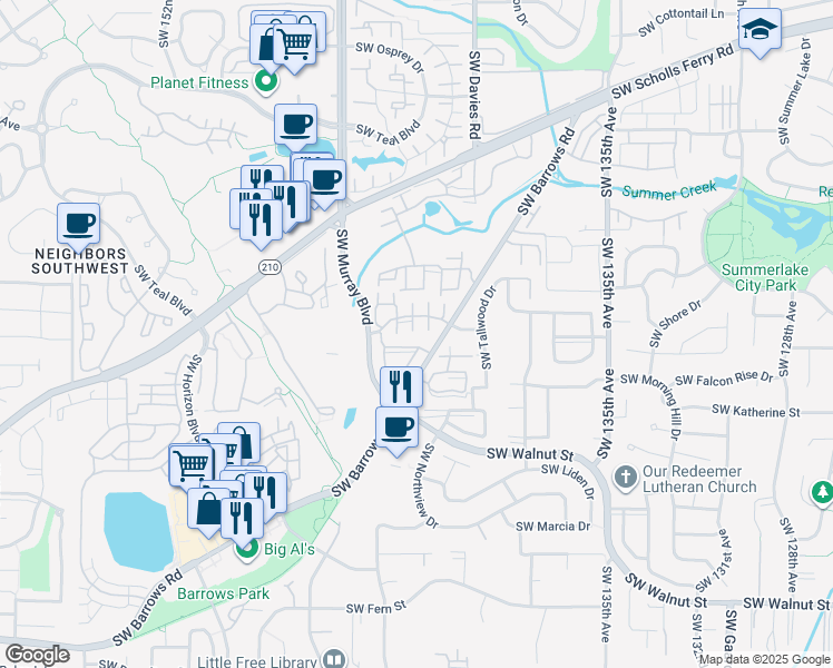 map of restaurants, bars, coffee shops, grocery stores, and more near 11754 Southwest Waterthrush Terrace in Beaverton