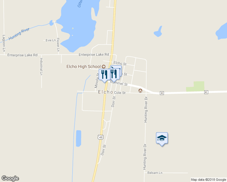 map of restaurants, bars, coffee shops, grocery stores, and more near N11188 Dorr Street in Elcho