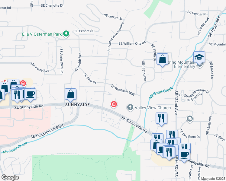 map of restaurants, bars, coffee shops, grocery stores, and more near 11318 Southeast Westgate Way in Happy Valley