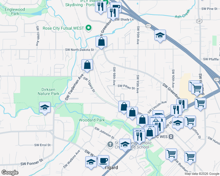 map of restaurants, bars, coffee shops, grocery stores, and more near 11760 Southwest Koski Drive in Tigard