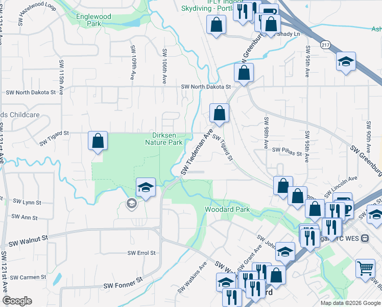 map of restaurants, bars, coffee shops, grocery stores, and more near 11737 Southwest Tiedeman Avenue in Portland