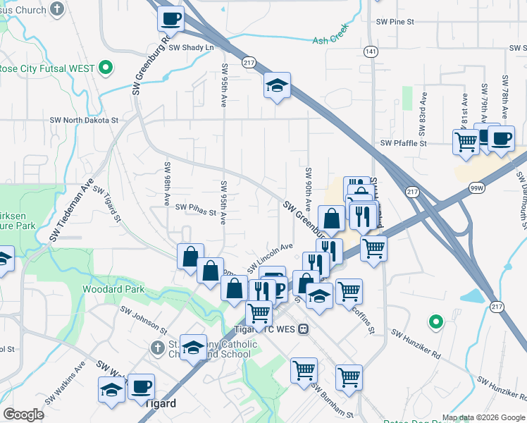 map of restaurants, bars, coffee shops, grocery stores, and more near 11760 Southwest 92nd Avenue in Portland