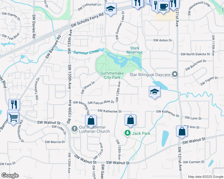 map of restaurants, bars, coffee shops, grocery stores, and more near 11756 Southwest 129th Place in Tigard