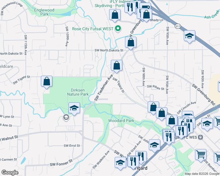 map of restaurants, bars, coffee shops, grocery stores, and more near 11742 Southwest Tiedeman Avenue in Tigard