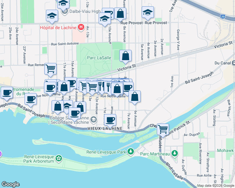 map of restaurants, bars, coffee shops, grocery stores, and more near 920 Rue Notre-Dame in Montréal
