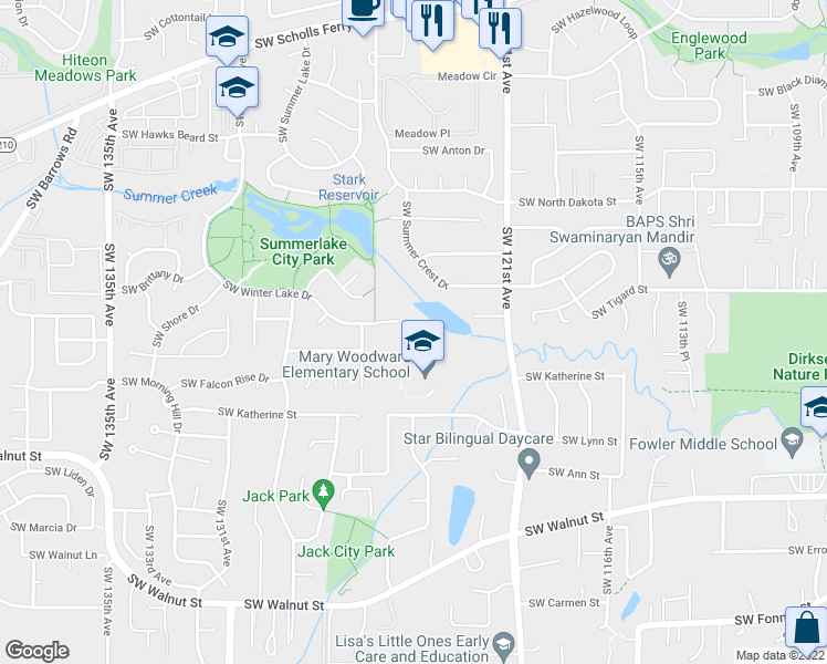 map of restaurants, bars, coffee shops, grocery stores, and more near 12354 Southwest Winter Lake Drive in Tigard