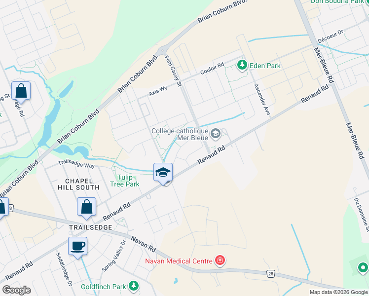 map of restaurants, bars, coffee shops, grocery stores, and more near 253 Enclave Walk in Ottawa