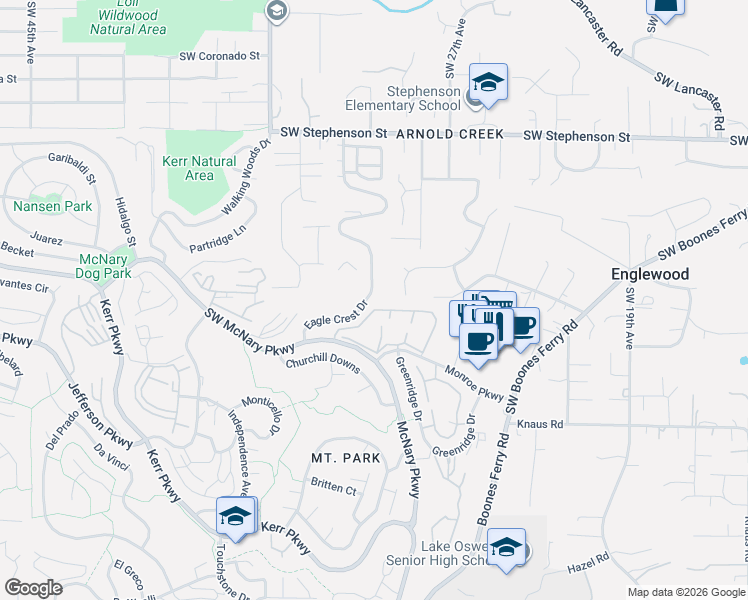 map of restaurants, bars, coffee shops, grocery stores, and more near 125 Condolea Drive in Lake Oswego
